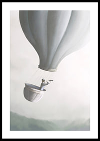 Illustration of man in hot air balloon with binoculars, soft gray tones-0