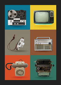Stylized illustration of retro technology gadgets in color swatches-5