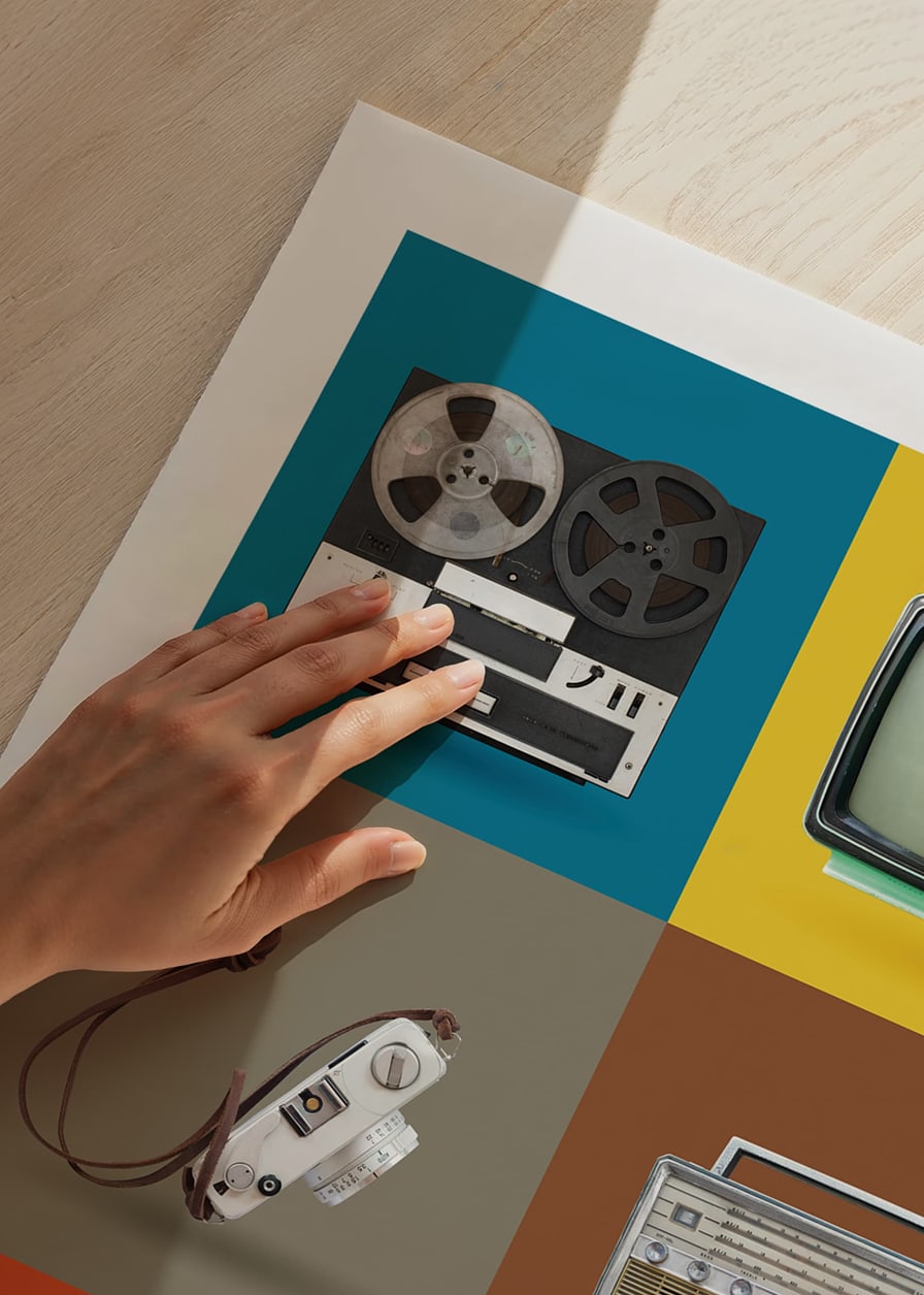 Stylized illustration of retro technology gadgets in color swatches-12