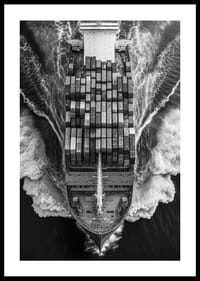 Čiernobiely letecký pohľad na nákladnú loď s kontajnermi na mori-2