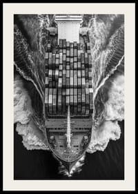 Čiernobiely letecký pohľad na nákladnú loď s kontajnermi na mori-4