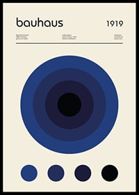Abstract circles in blue tones with bauhaus typography at the top-0
