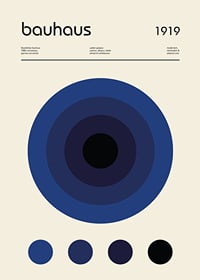 Abstract circles in blue tones with bauhaus typography at the top-1