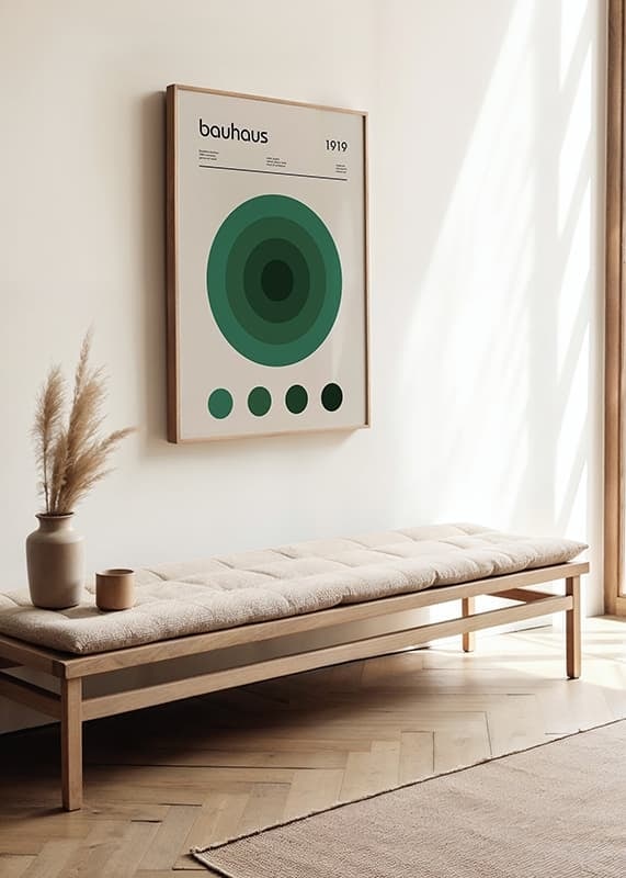 Grafisk illustration med gröna cirklar och texten bauhaus-12