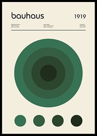 Grafisk illustration med gröna cirklar och texten bauhaus-0