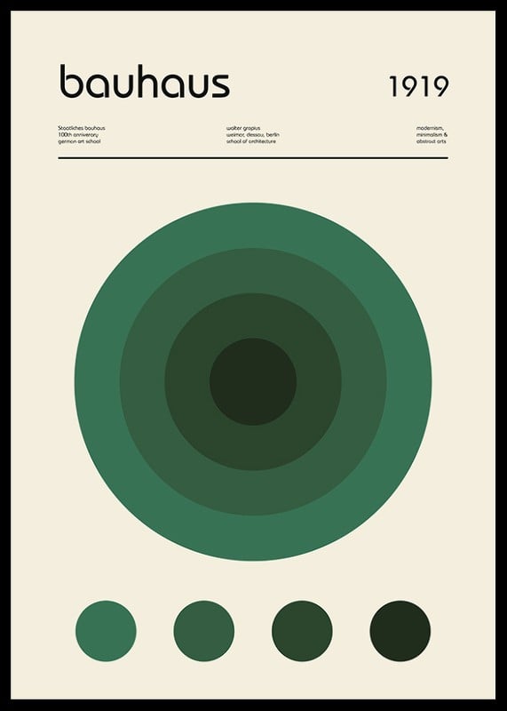 Grafisk illustration med gröna cirklar och texten bauhaus-12