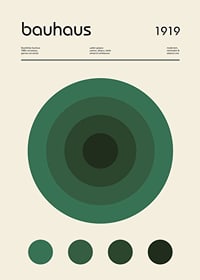Grafisk illustration med gröna cirklar och texten bauhaus-1