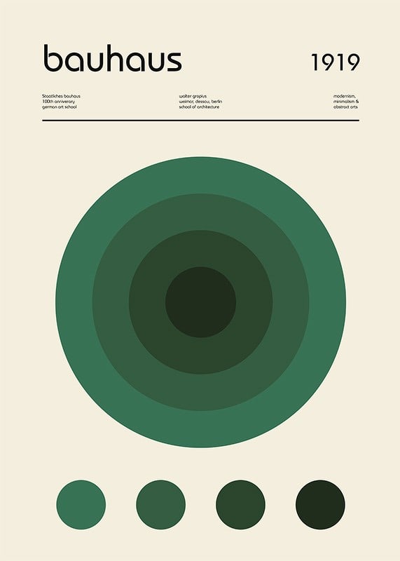 Grafisk illustration med gröna cirklar och texten bauhaus-12