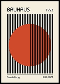 Grafisk Bauhaus-inspirerad illustration med röd cirkel och svarta linjer-0