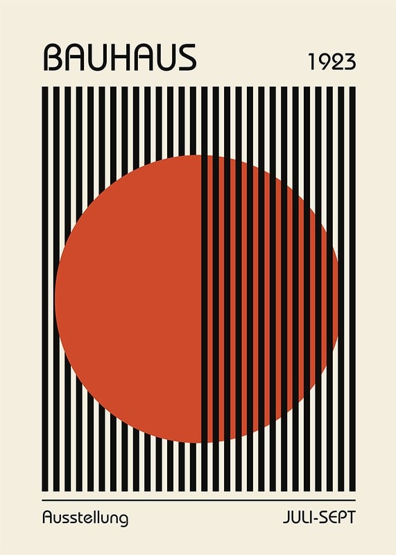 Grafisk Bauhaus-inspirerad illustration med röd cirkel och svarta linjer-12