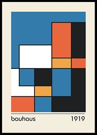Abstract composition with colored rectangles in blue, orange, black and white-0