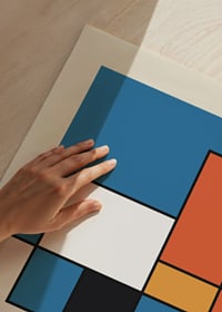 Abstract composition with colored rectangles in blue, orange, black and white-3