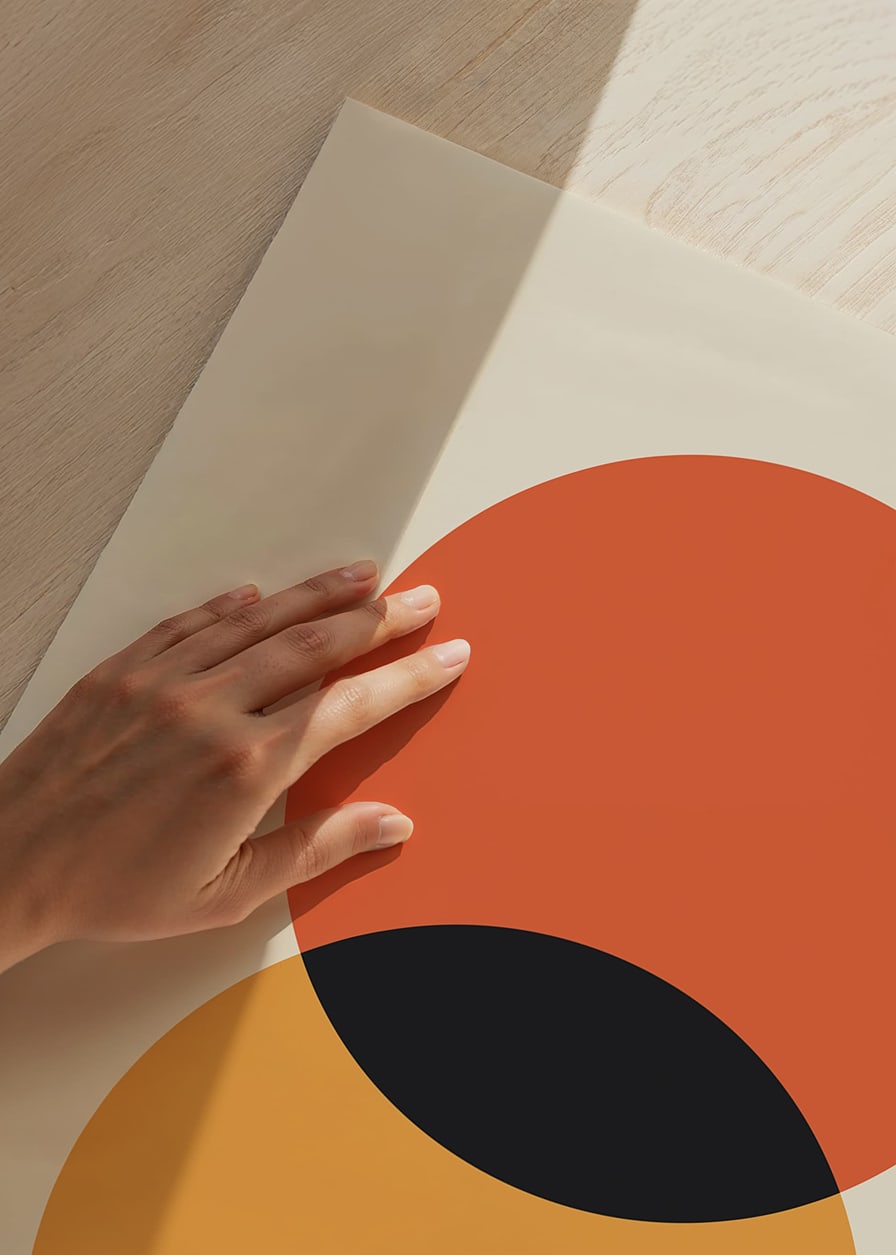 Två överlappande cirklar i orange och gult, Bauhausstil-12
