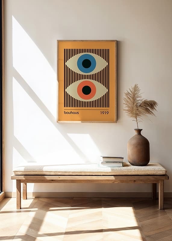 Graphic illustration with two abstract eyes in blue and orange-12