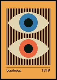 Graphic illustration with two abstract eyes in blue and orange-0