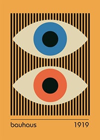 Graphic illustration with two abstract eyes in blue and orange-1