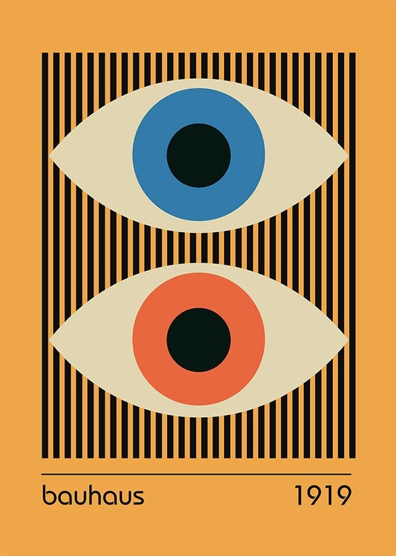 Graphic illustration with two abstract eyes in blue and orange-12