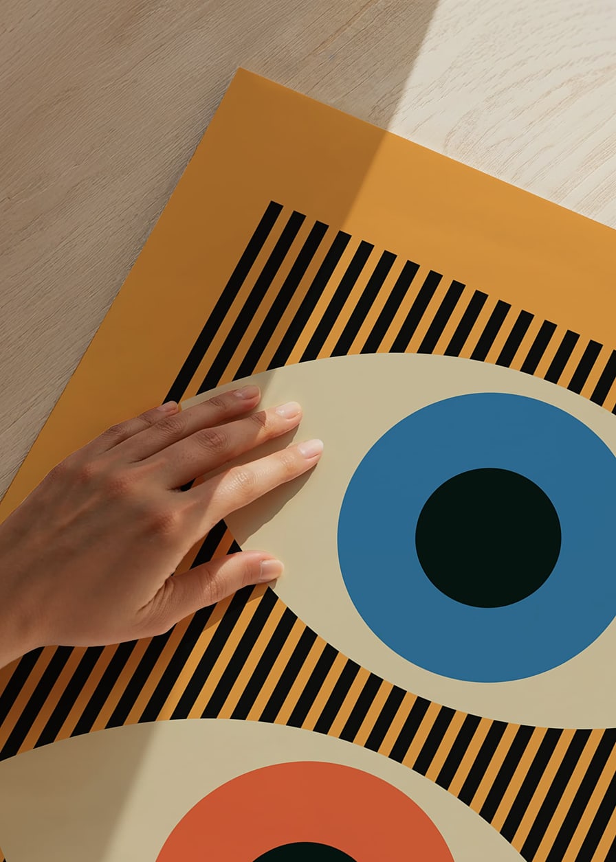 Graphic illustration with two abstract eyes in blue and orange-12