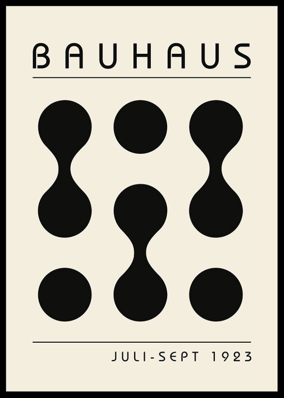 Graphic Bauhaus design with black circles on beige background-12