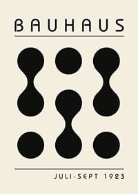 Graphic Bauhaus design with black circles on beige background-1