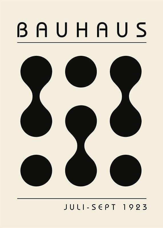 Graphic Bauhaus design with black circles on beige background-12