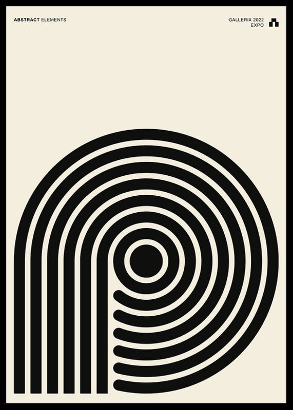 Graphic motif with black circular lines on beige background-12
