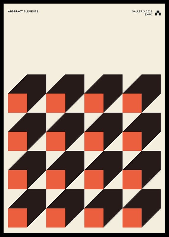 Abstrakta geometriska former i svart och tegelrött på beige-12