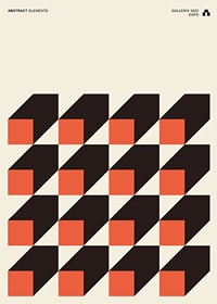 Abstrakta geometriska former i svart och tegelrött på beige-1