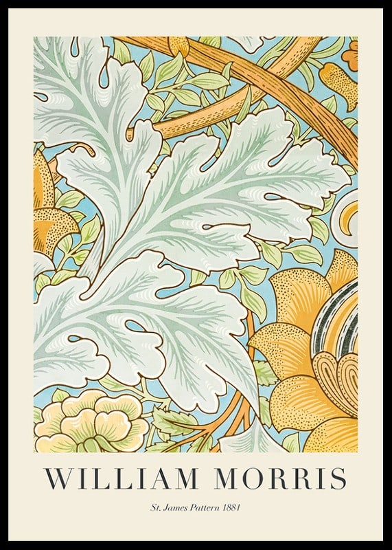 Dense symmetrical pattern with stylized blue and yellow acanthus leaves and small flowers against a light background-12
