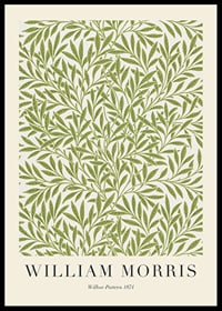 Tätt, grafiskt mönster med smala, slingrande pilblad i olika nyanser av grönt mot ljus beige bakgrund-0