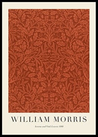 Dense, graphic pattern with acorns and oak leaves in rust red and beige tones against a dark background-0