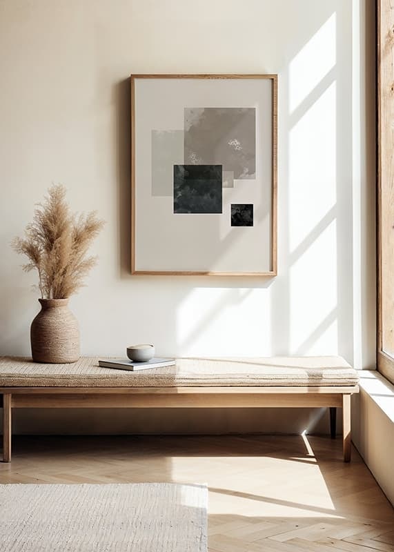 Watercolor painted geometric squares in beige and black-12