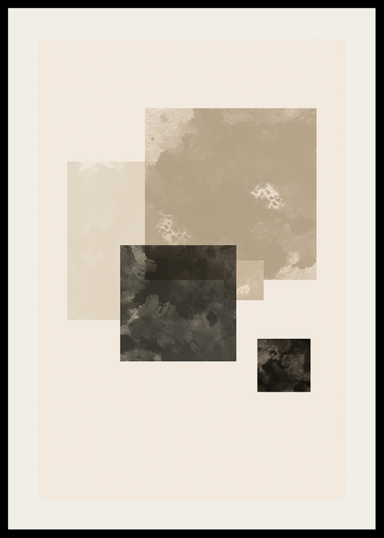 Aquarell gemalte geometrische Quadrate in Beige und Schwarz-12