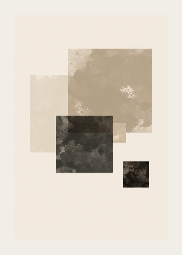 Aquarell gemalte geometrische Quadrate in Beige und Schwarz-12