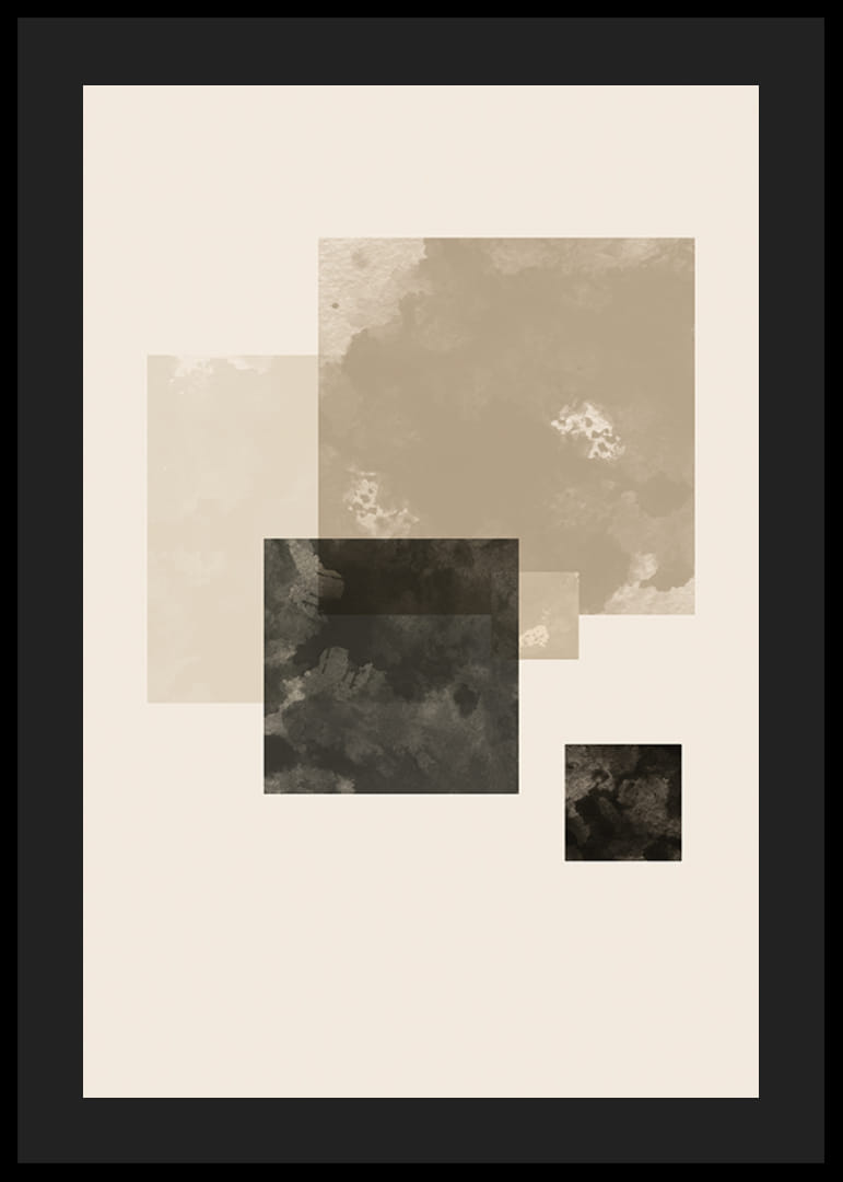 Aquarell gemalte geometrische Quadrate in Beige und Schwarz-12