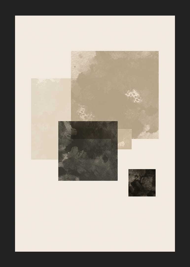 Aquarell gemalte geometrische Quadrate in Beige und Schwarz-12