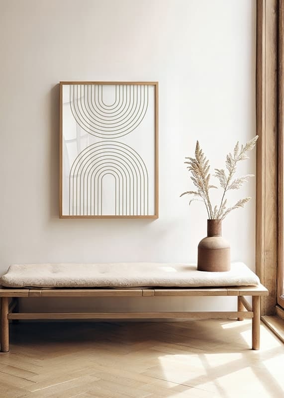Abstract arc-shaped lines in beige on white background-12