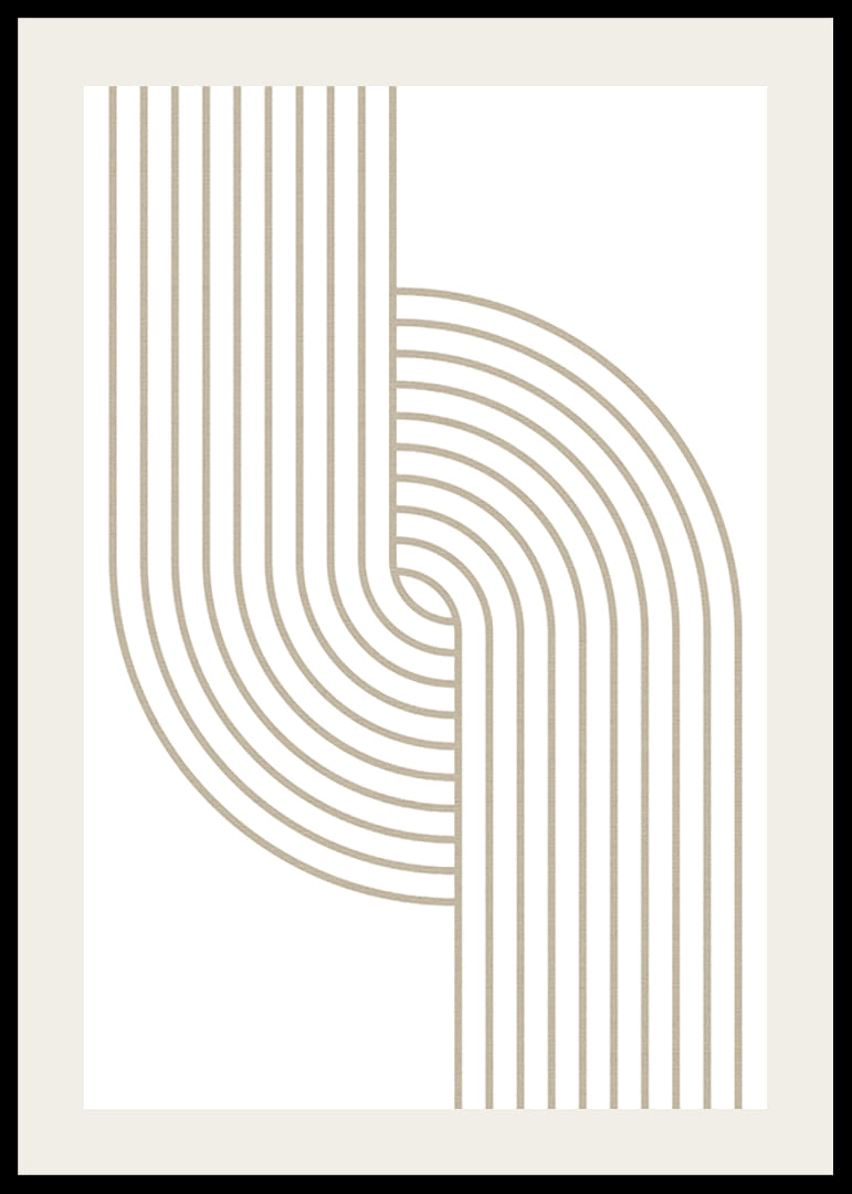 Abstraktit beigenväriset viivat, jotka muodostavat kaarevia muotoja valkoisella taustalla-12