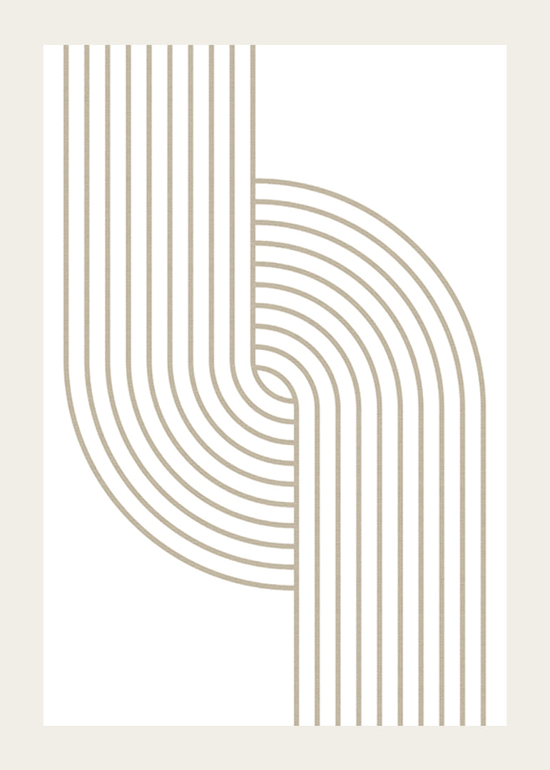 Abstraktit beigenväriset viivat, jotka muodostavat kaarevia muotoja valkoisella taustalla-12