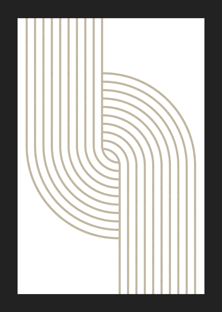 Abstraktit beigenväriset viivat, jotka muodostavat kaarevia muotoja valkoisella taustalla-12