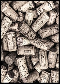 Photograph of several wine corks with prints in beige shades-6