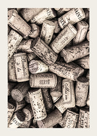 Photograph of several wine corks with prints in beige shades-3