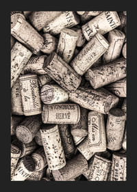 Photograph of several wine corks with prints in beige shades-5