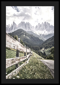 Photographic mountain landscape with wooden fence and dramatic peaks-4