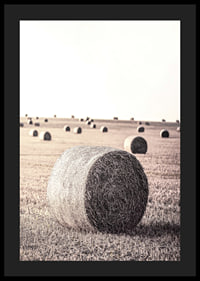 Photographic motif of hay bales in an open field in pale tones-4