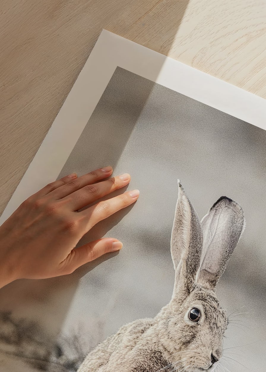 Närbild av hare med stora öron i ljusa, beige toner-12