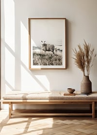 Photographic sheep in open field with light, beige tones-8