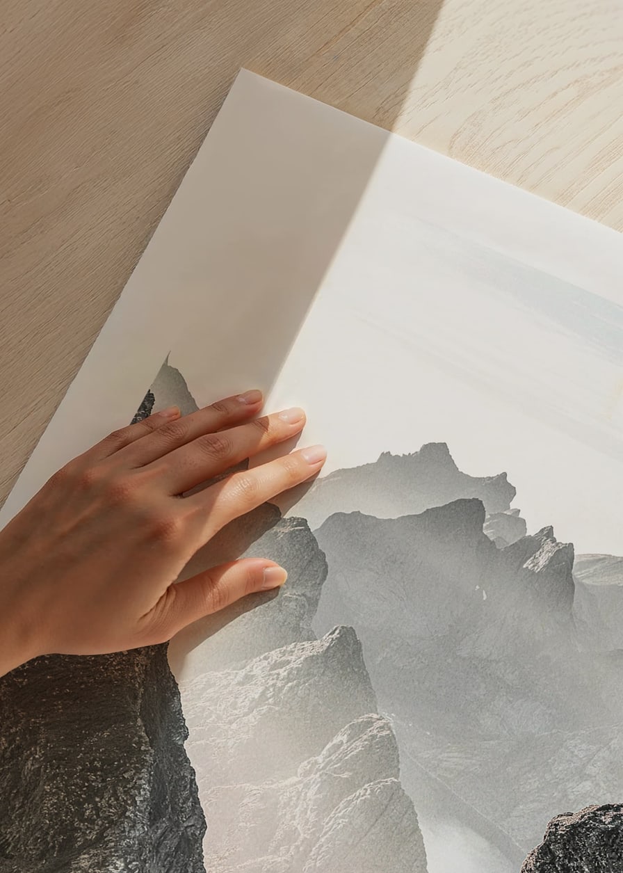 Fotografische Berglandschaft mit nebligen Gipfeln bei schwachem Licht-12
