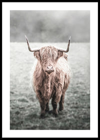 Fotografisk närbild av långhårig highland-ko på äng-0