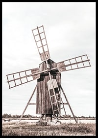 Photograph of old wooden windmill in open field-6